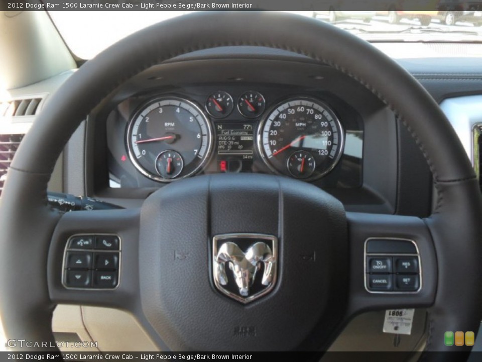 Light Pebble Beige/Bark Brown Interior Steering Wheel for the 2012 Dodge Ram 1500 Laramie Crew Cab #55395437