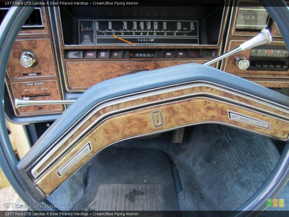 Cream/Blue Piping Interior Steering Wheel for the 1977 Ford LTD Landau 4 Door Pillared Hardtop #55672555