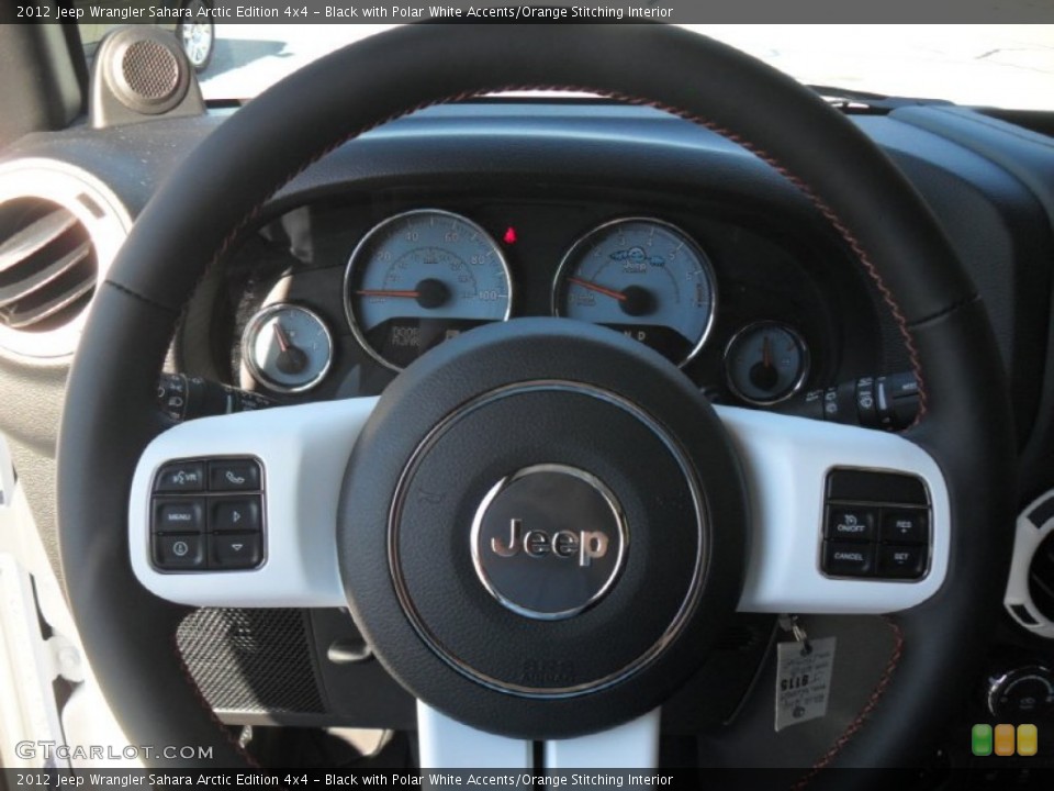 Black with Polar White Accents/Orange Stitching Interior Steering Wheel for the 2012 Jeep Wrangler Sahara Arctic Edition 4x4 #56003605