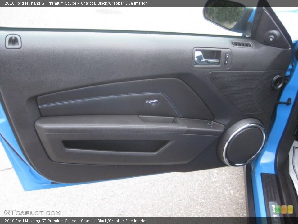 Charcoal Black/Grabber Blue Interior Door Panel for the 2010 Ford Mustang GT Premium Coupe #56213282