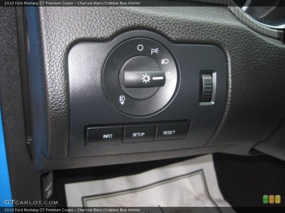 Charcoal Black/Grabber Blue Interior Controls for the 2010 Ford Mustang GT Premium Coupe #56213306