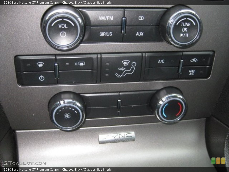 Charcoal Black/Grabber Blue Interior Controls for the 2010 Ford Mustang GT Premium Coupe #56213357