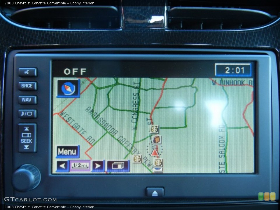 Ebony Interior Navigation for the 2008 Chevrolet Corvette Convertible #56313936