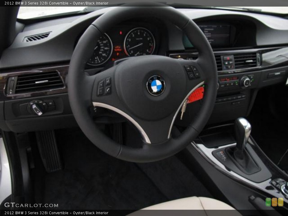 Oyster/Black Interior Steering Wheel for the 2012 BMW 3 Series 328i Convertible #56504334