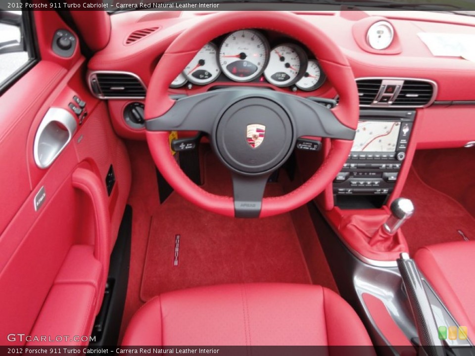 Carrera Red Natural Leather Interior Steering Wheel for the 2012 Porsche 911 Turbo Cabriolet #56690470