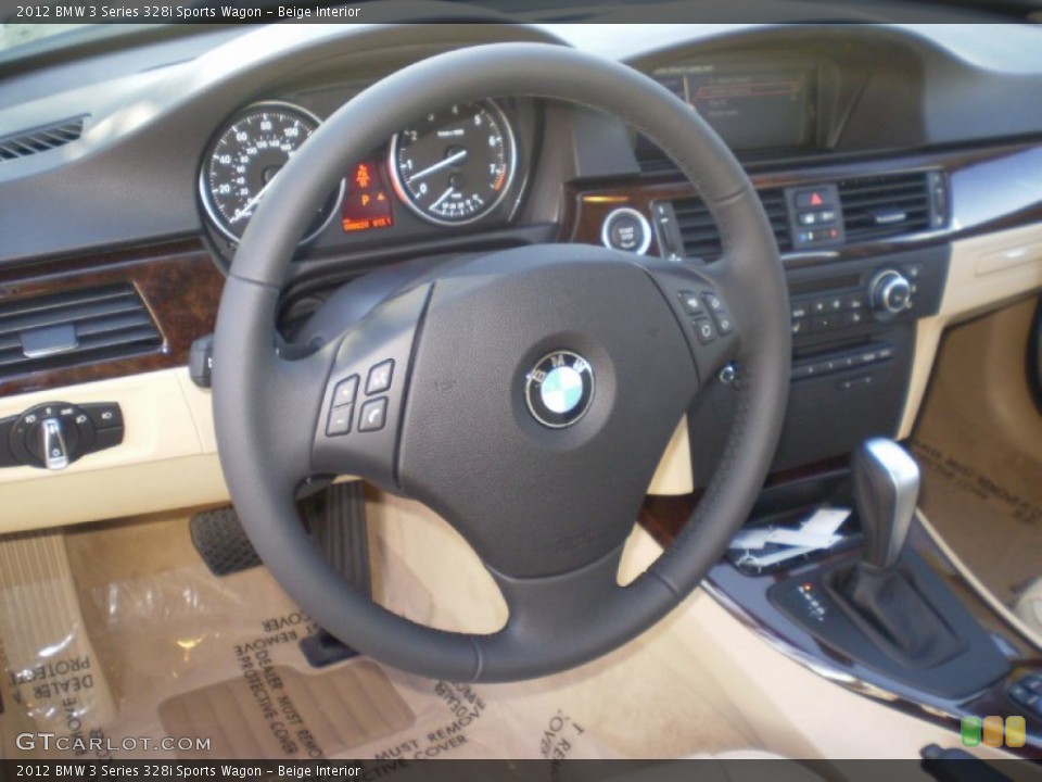 Beige Interior Steering Wheel for the 2012 BMW 3 Series 328i Sports Wagon #56893915