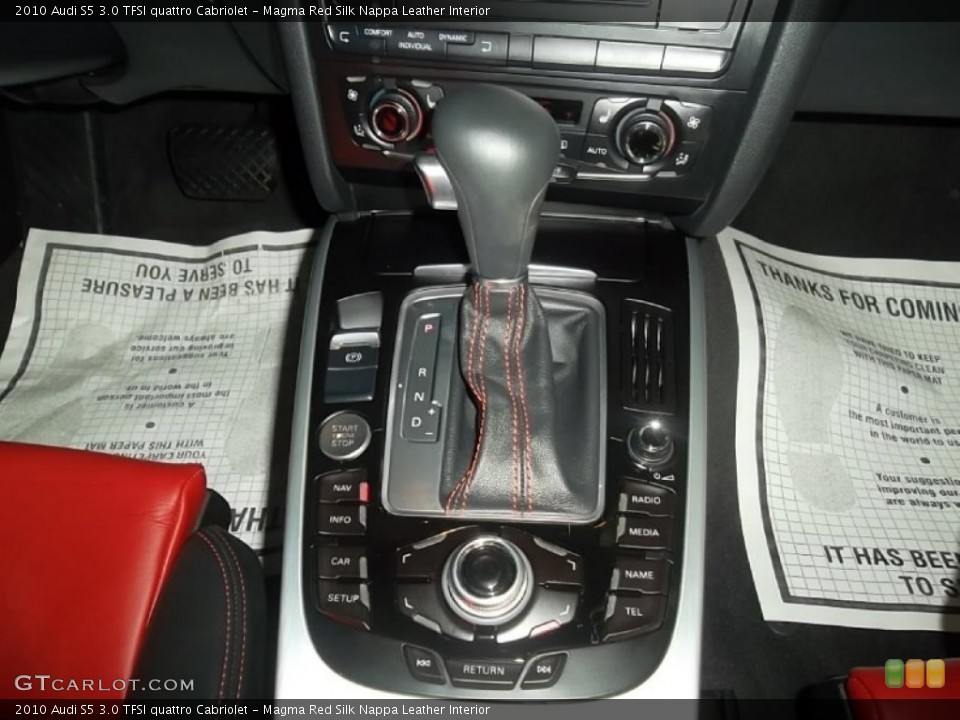 Magma Red Silk Nappa Leather Interior Transmission for the 2010 Audi S5 3.0 TFSI quattro Cabriolet #57111436