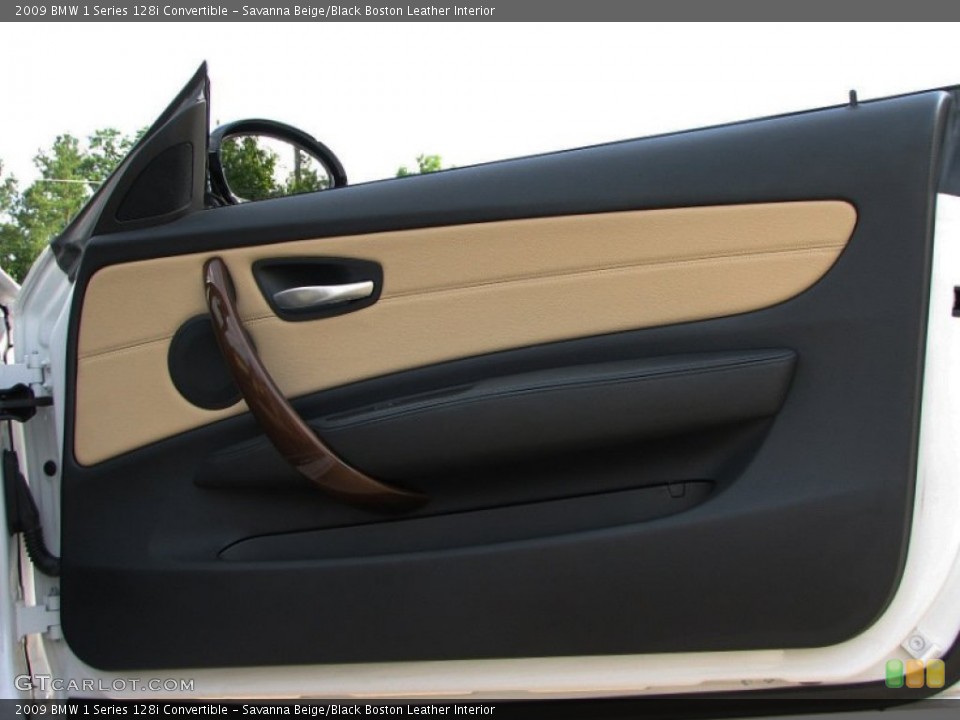 Savanna Beige/Black Boston Leather Interior Door Panel for the 2009 BMW 1 Series 128i Convertible #57344032