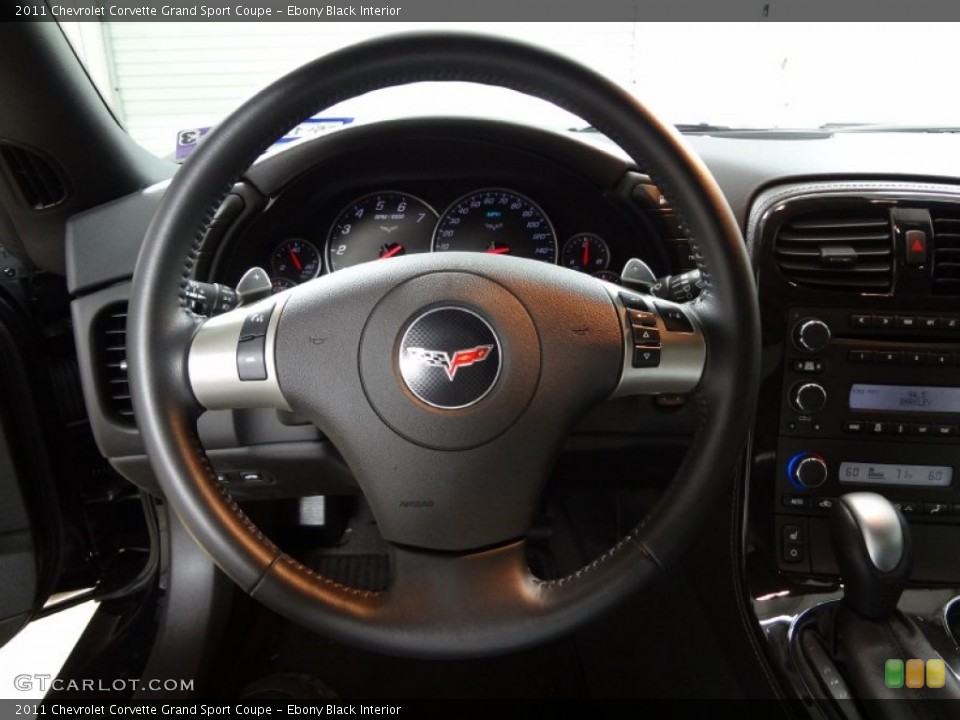 Ebony Black Interior Steering Wheel for the 2011 Chevrolet Corvette Grand Sport Coupe #57375227
