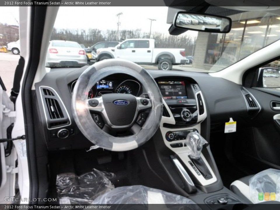 Arctic White Leather Interior Dashboard for the 2012 Ford Focus Titanium Sedan #57500875