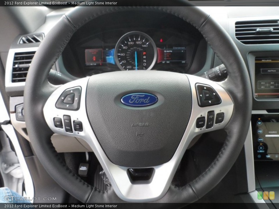 Medium Light Stone Interior Steering Wheel for the 2012 Ford Explorer Limited EcoBoost #57726362