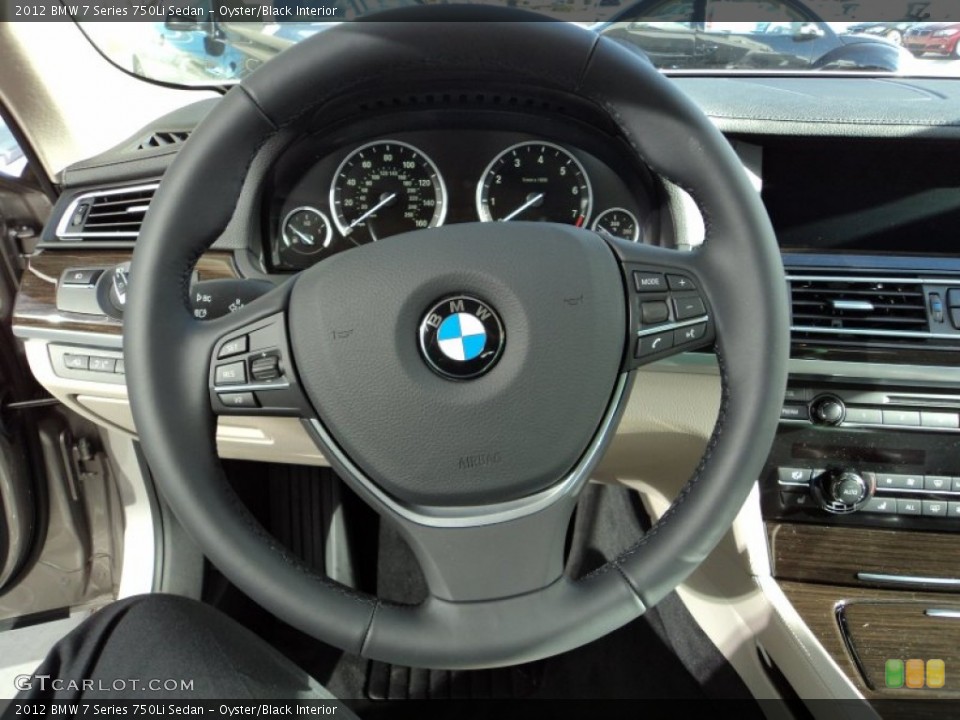 Oyster/Black Interior Steering Wheel for the 2012 BMW 7 Series 750Li Sedan #57857309