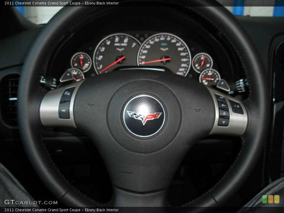 Ebony Black Interior Steering Wheel for the 2011 Chevrolet Corvette Grand Sport Coupe #58050830