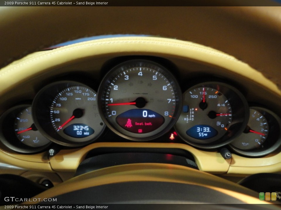 Sand Beige Interior Gauges for the 2009 Porsche 911 Carrera 4S Cabriolet #58354922