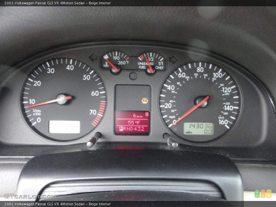 Beige Interior Gauges for the 2001 Volkswagen Passat GLS V6 4Motion Sedan #58358108