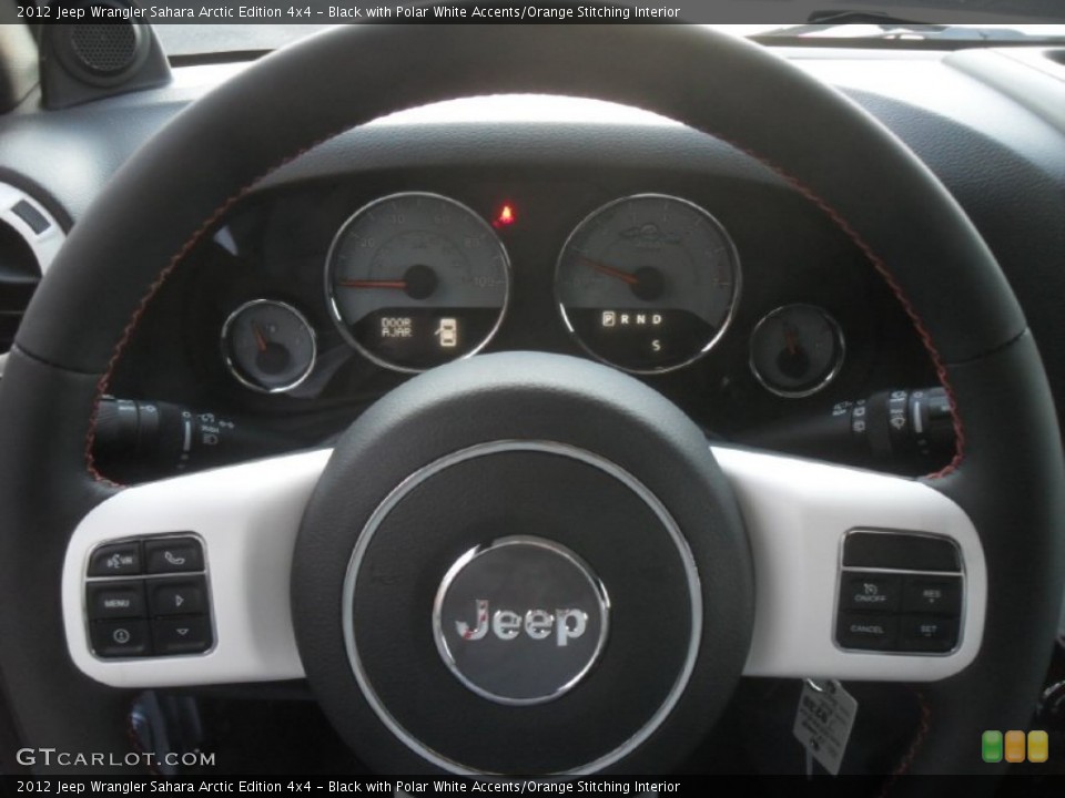 Black with Polar White Accents/Orange Stitching Interior Steering Wheel for the 2012 Jeep Wrangler Sahara Arctic Edition 4x4 #58912261