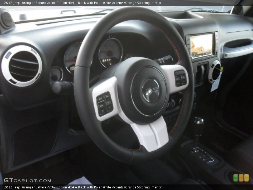 Black with Polar White Accents/Orange Stitching Interior Steering Wheel for the 2012 Jeep Wrangler Sahara Arctic Edition 4x4 #58912267