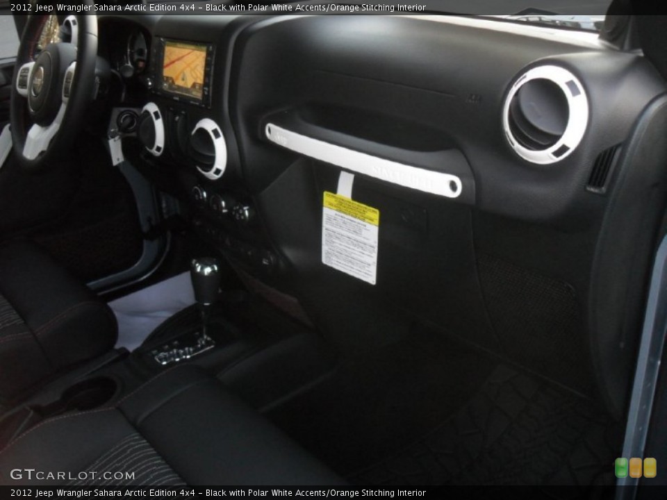 Black with Polar White Accents/Orange Stitching Interior Dashboard for the 2012 Jeep Wrangler Sahara Arctic Edition 4x4 #58912282