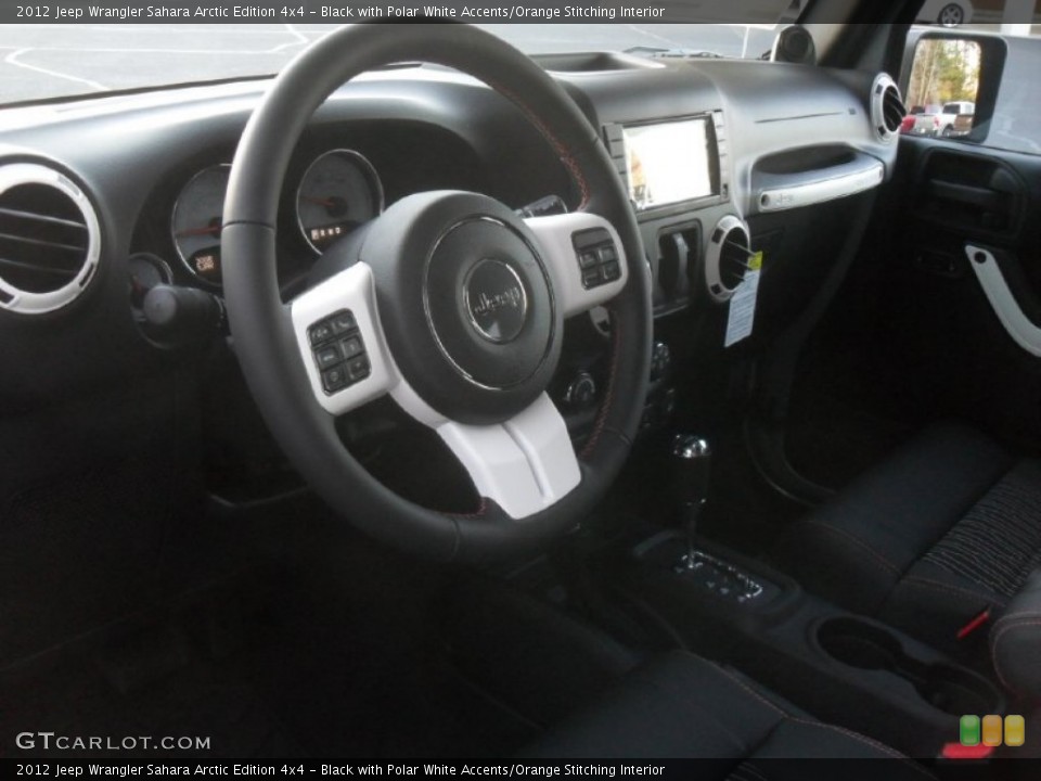 Black with Polar White Accents/Orange Stitching Interior Dashboard for the 2012 Jeep Wrangler Sahara Arctic Edition 4x4 #58912300