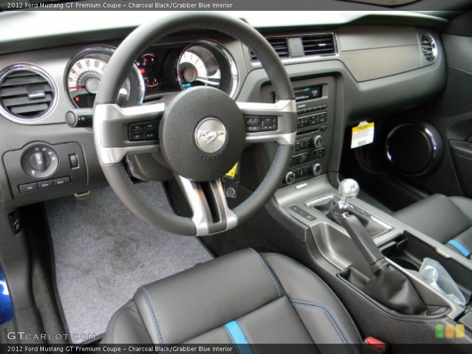 Charcoal Black/Grabber Blue Interior Prime Interior for the 2012 Ford Mustang GT Premium Coupe #59008260