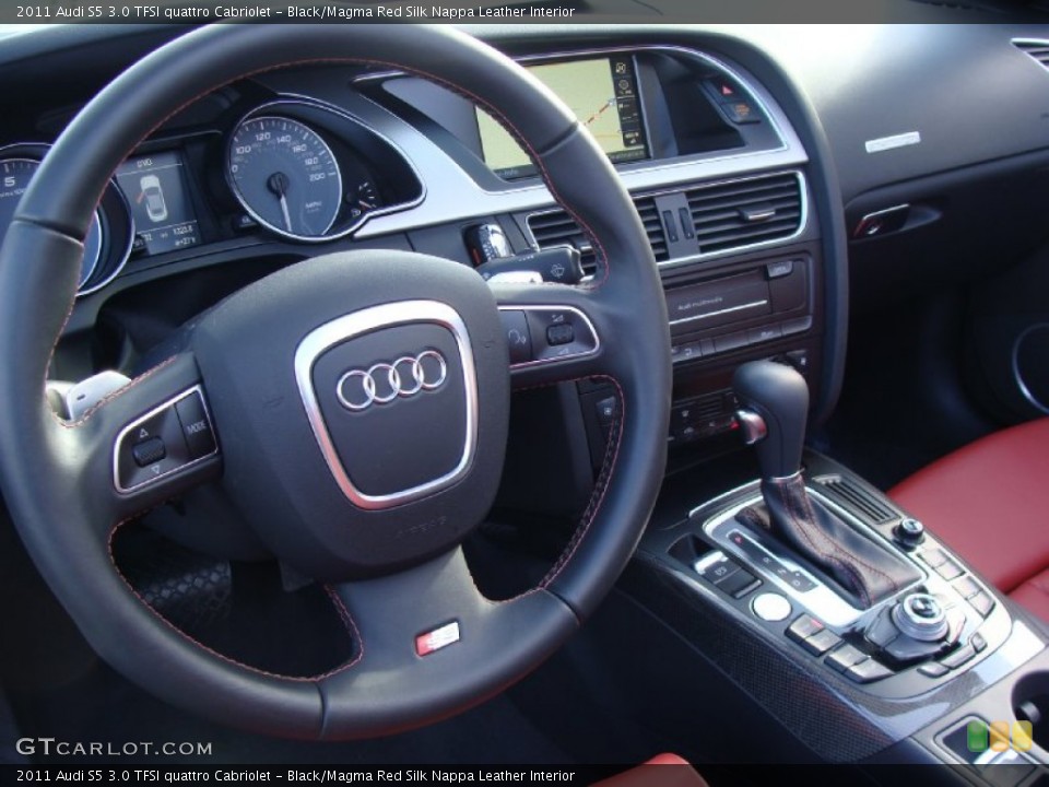 Black/Magma Red Silk Nappa Leather Interior Steering Wheel for the 2011 Audi S5 3.0 TFSI quattro Cabriolet #59093615