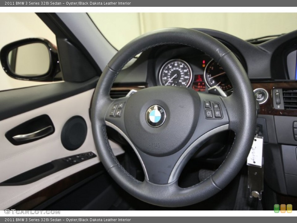Oyster/Black Dakota Leather Interior Steering Wheel for the 2011 BMW 3 Series 328i Sedan #59379425