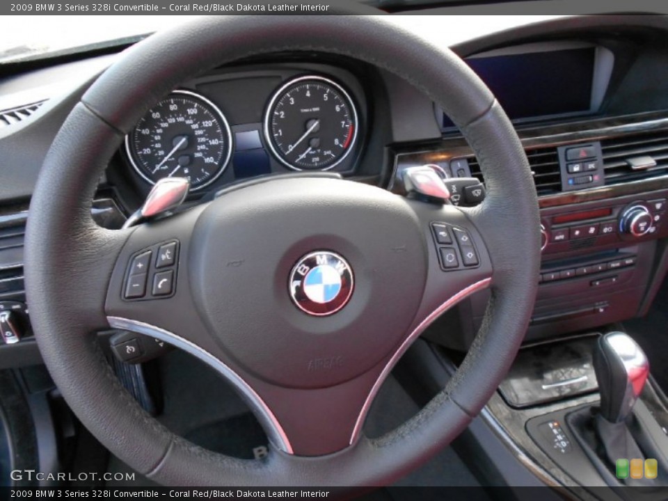 Coral Red/Black Dakota Leather Interior Steering Wheel for the 2009 BMW 3 Series 328i Convertible #59585412