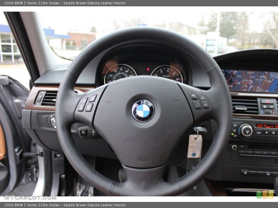 Saddle Brown Dakota Leather Interior Steering Wheel for the 2009 BMW 3 Series 328xi Sedan #60520356