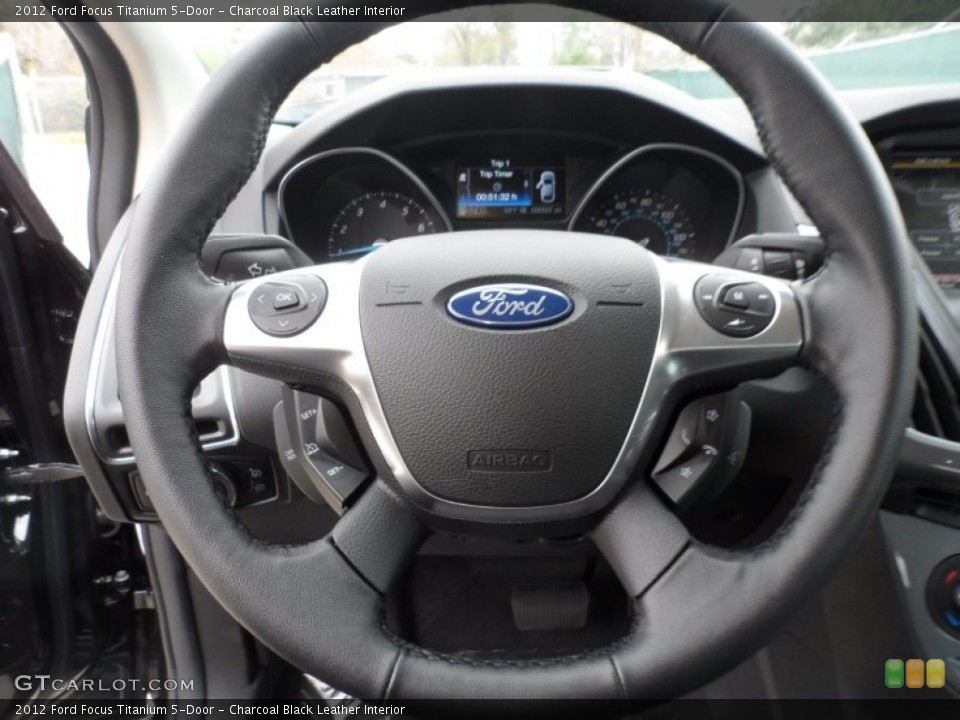 Charcoal Black Leather Interior Steering Wheel for the 2012 Ford Focus Titanium 5-Door #60749560