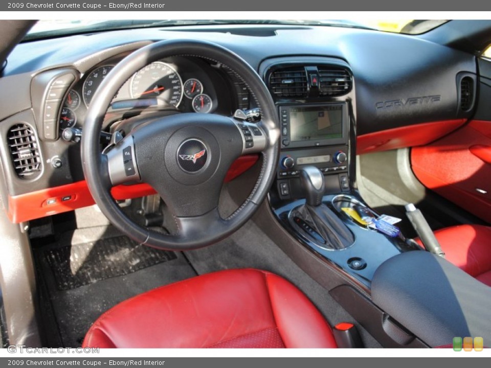 Ebony/Red Interior Dashboard for the 2009 Chevrolet Corvette Coupe #61089449