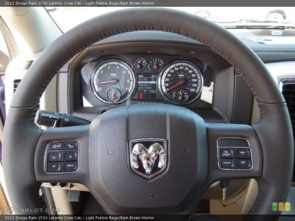 Light Pebble Beige/Bark Brown Interior Steering Wheel for the 2012 Dodge Ram 1500 Laramie Crew Cab #61098389