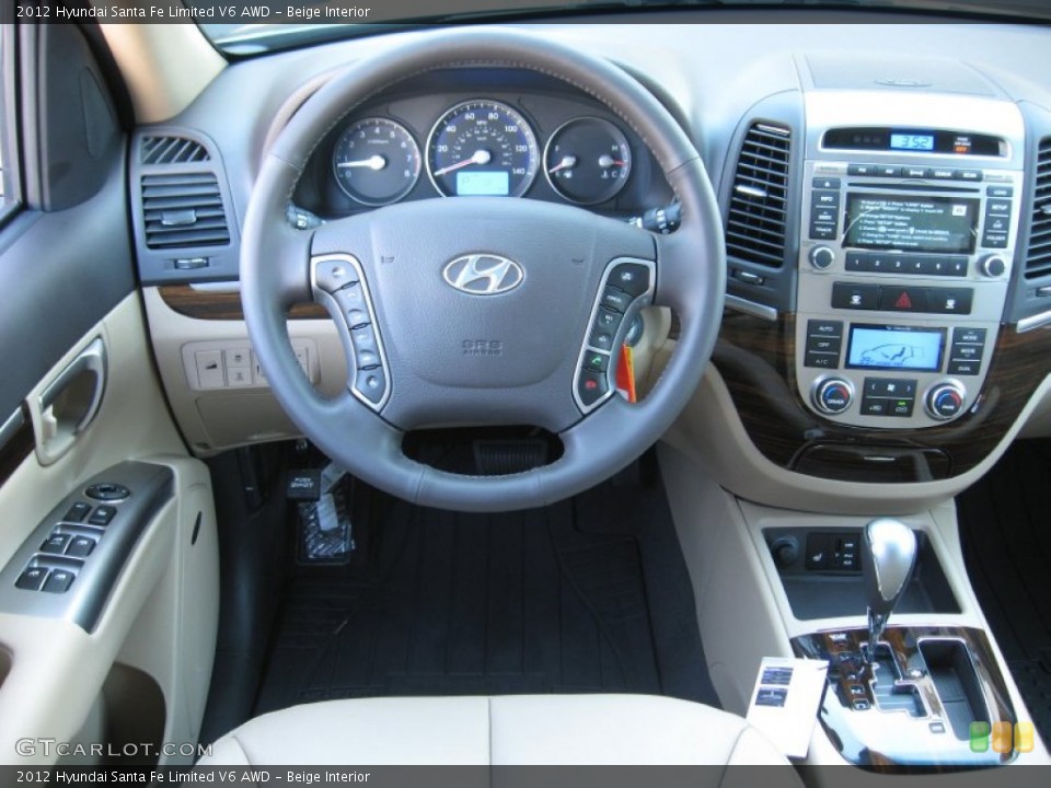 Beige Interior Dashboard for the 2012 Hyundai Santa Fe Limited V6 AWD #61265671