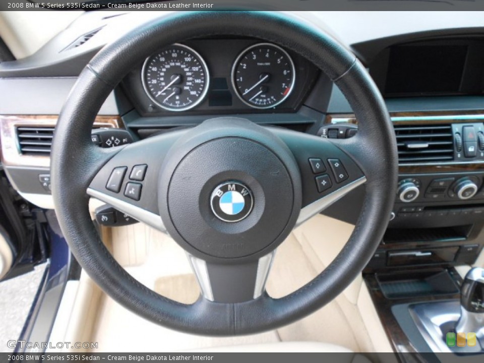 Cream Beige Dakota Leather Interior Steering Wheel for the 2008 BMW 5 Series 535i Sedan #61298369