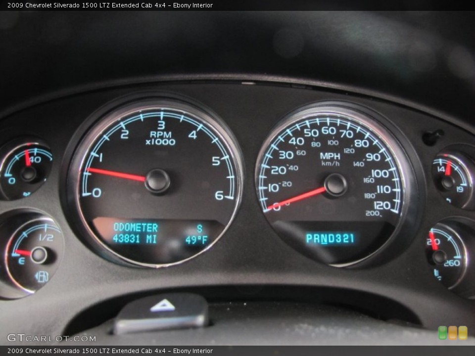 Ebony Interior Gauges for the 2009 Chevrolet Silverado 1500 LTZ Extended Cab 4x4 #61346163