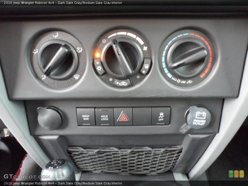 Dark Slate Gray/Medium Slate Gray Interior Controls for the 2010 Jeep Wrangler Rubicon 4x4 #61643168