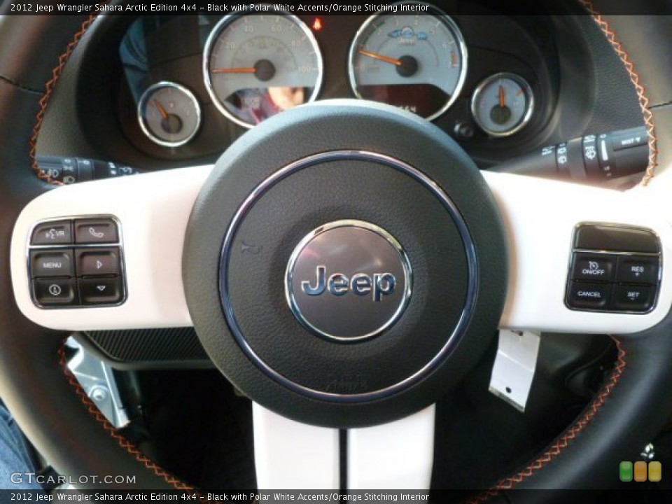 Black with Polar White Accents/Orange Stitching Interior Steering Wheel for the 2012 Jeep Wrangler Sahara Arctic Edition 4x4 #62033479