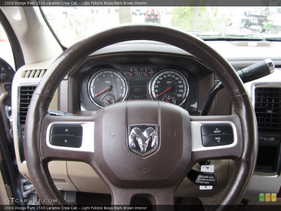 Light Pebble Beige/Bark Brown Interior Steering Wheel for the 2009 Dodge Ram 1500 Laramie Crew Cab #62039808