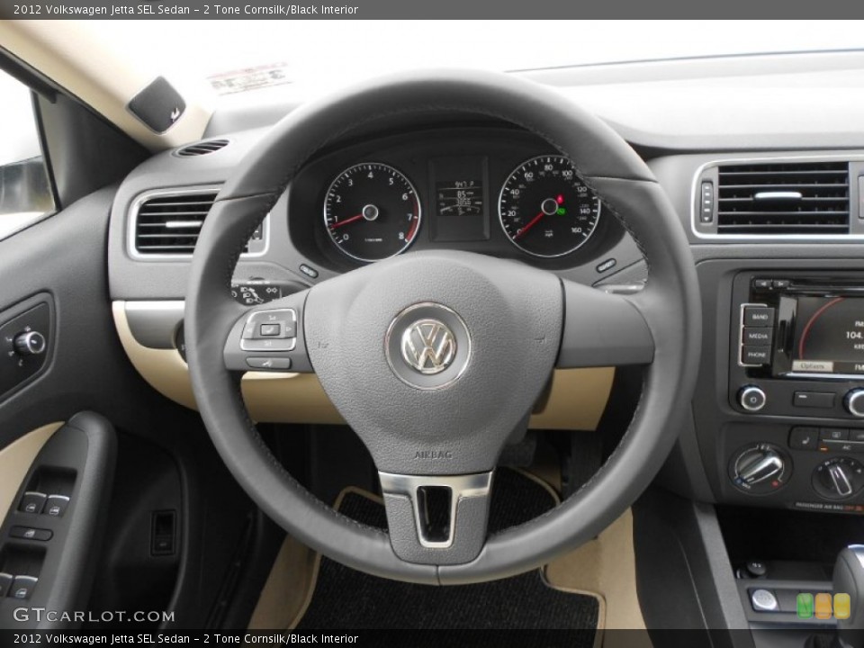 2 Tone Cornsilk/Black Interior Steering Wheel for the 2012 Volkswagen Jetta SEL Sedan #62060937