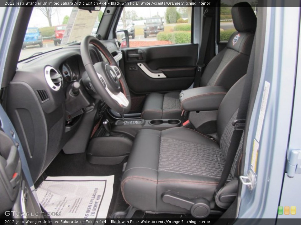 Black with Polar White Accents/Orange Stitching 2012 Jeep Wrangler Unlimited Interiors