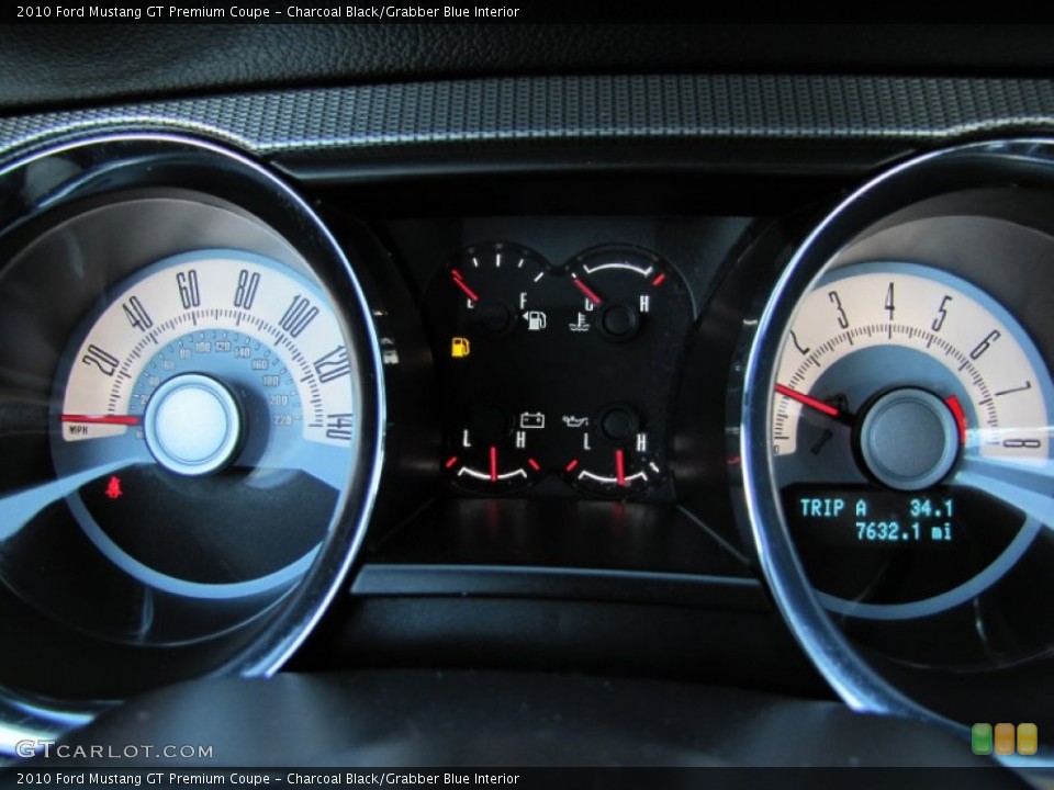 Charcoal Black/Grabber Blue Interior Gauges for the 2010 Ford Mustang GT Premium Coupe #62328082