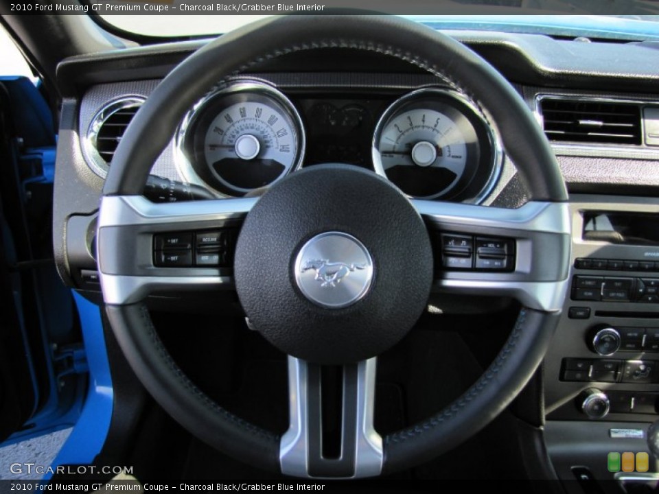 Charcoal Black/Grabber Blue Interior Steering Wheel for the 2010 Ford Mustang GT Premium Coupe #62328092