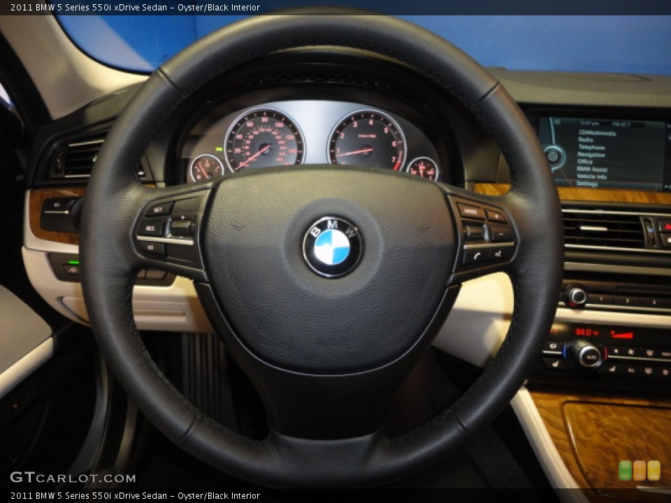 Oyster/Black Interior Steering Wheel for the 2011 BMW 5 Series 550i xDrive Sedan #62351552