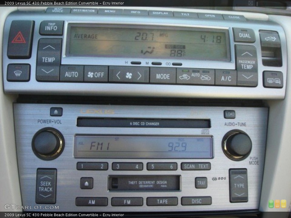 Ecru Interior Controls for the 2009 Lexus SC 430 Pebble Beach Edition Convertible #62467501