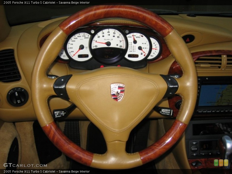Savanna Beige Interior Steering Wheel for the 2005 Porsche 911 Turbo S Cabriolet #62698206