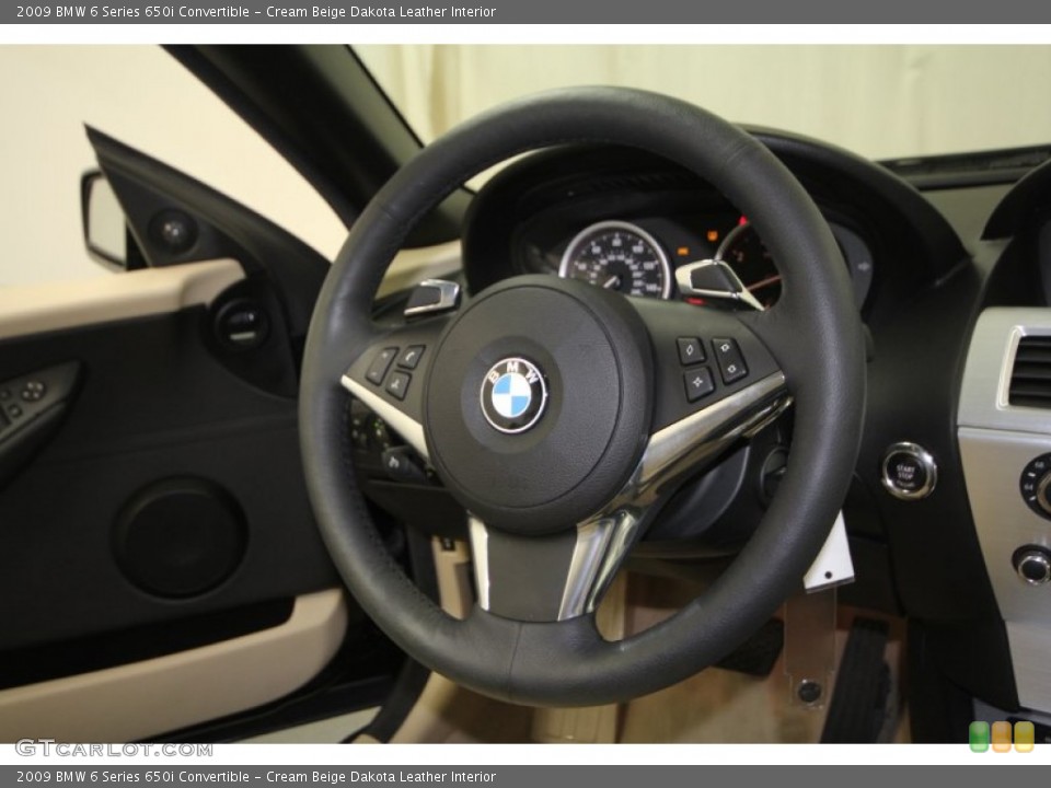 Cream Beige Dakota Leather Interior Steering Wheel for the 2009 BMW 6 Series 650i Convertible #62728711