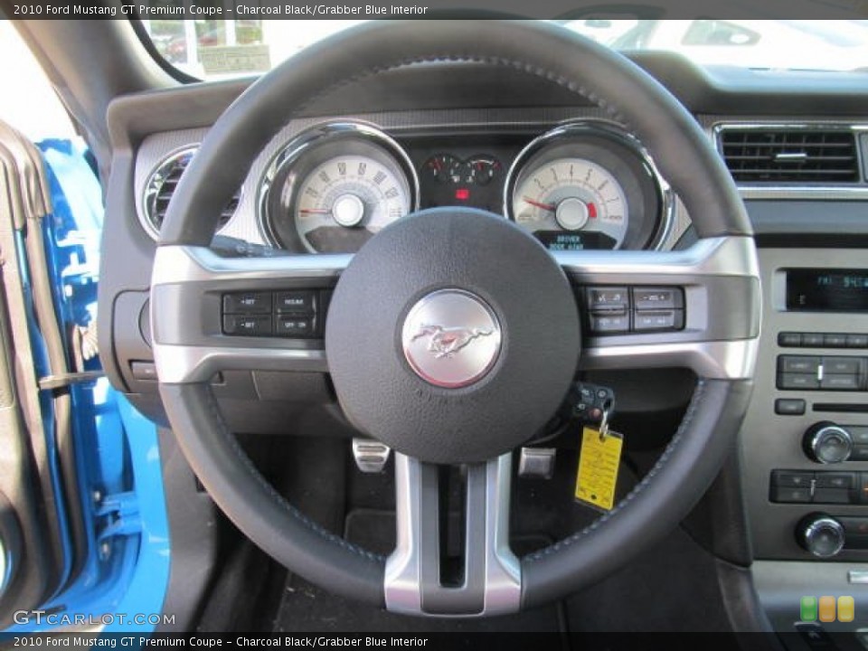 Charcoal Black/Grabber Blue Interior Steering Wheel for the 2010 Ford Mustang GT Premium Coupe #62968033