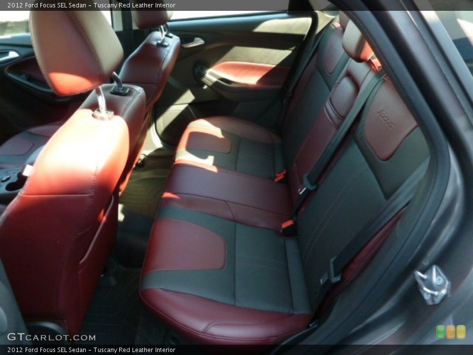 Tuscany Red Leather Interior Rear Seat for the 2012 Ford Focus SEL Sedan #63019792