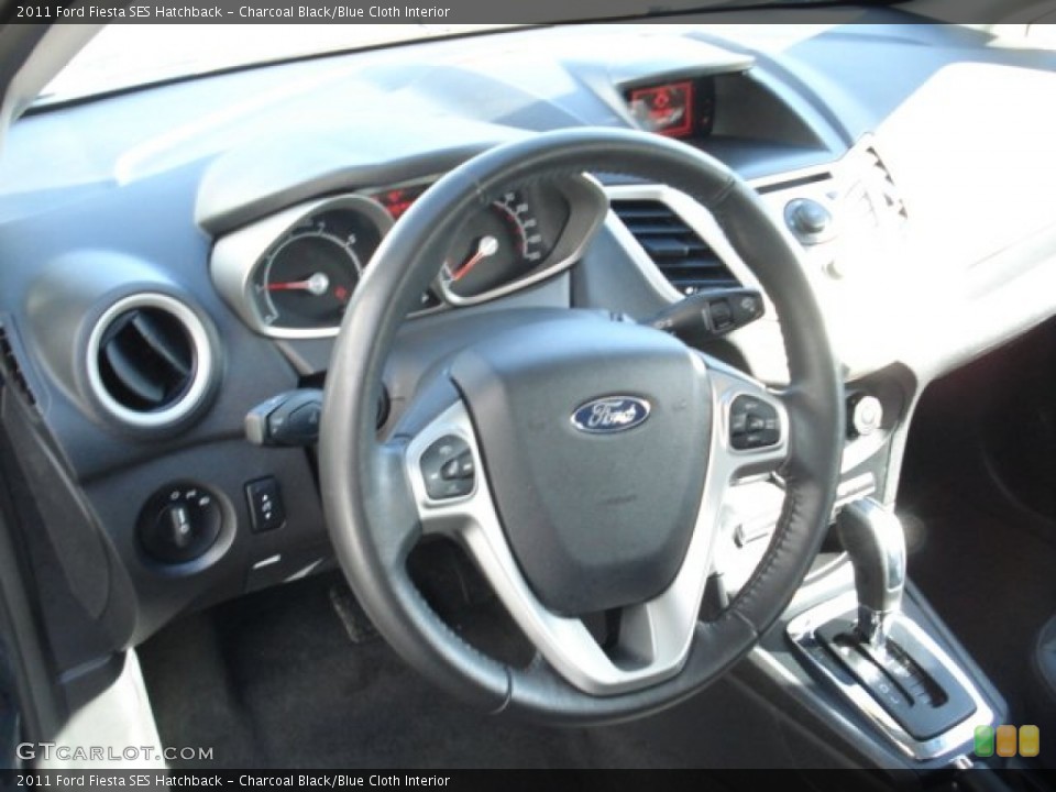 Charcoal Black/Blue Cloth Interior Steering Wheel for the 2011 Ford Fiesta SES Hatchback #63389891