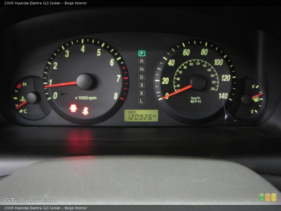 Beige Interior Gauges for the 2006 Hyundai Elantra GLS Sedan #63399124