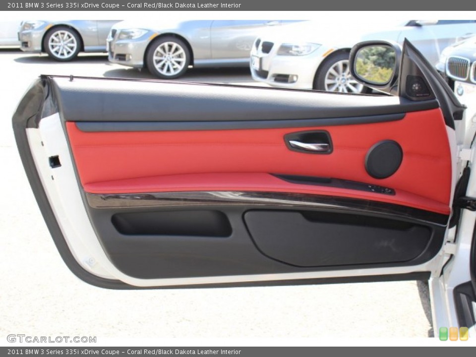 Coral Red/Black Dakota Leather Interior Door Panel for the 2011 BMW 3 Series 335i xDrive Coupe #63798900